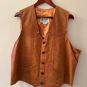 Men’s Rare Vintage Wrangler All Leather Vest Size Large Cognac NFR
